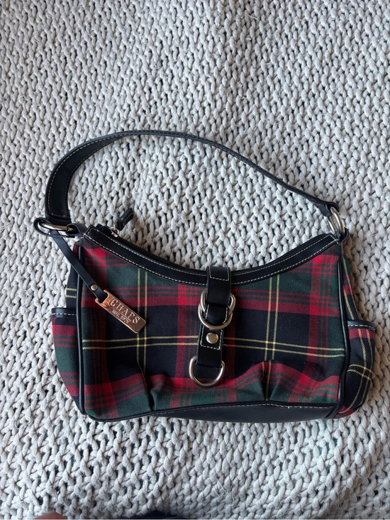 Chaps Handbags - Chaps Red & Green Tartan Shoulder Bag with Black Trim